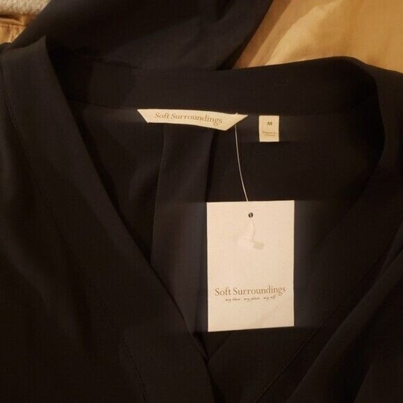 NWT Soft Surroundings Maxi Shirtdress Black Roll Tab Sleeves Medium - Picture 8 of 8
